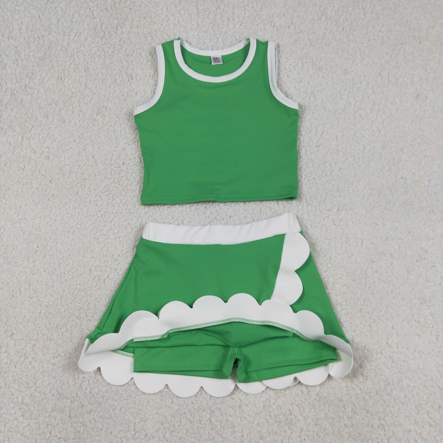 Sibling Baby Girls Kids Sleeveless Shirts Scallop Skirts Shorts Yoga Active Sets Clothes RTS