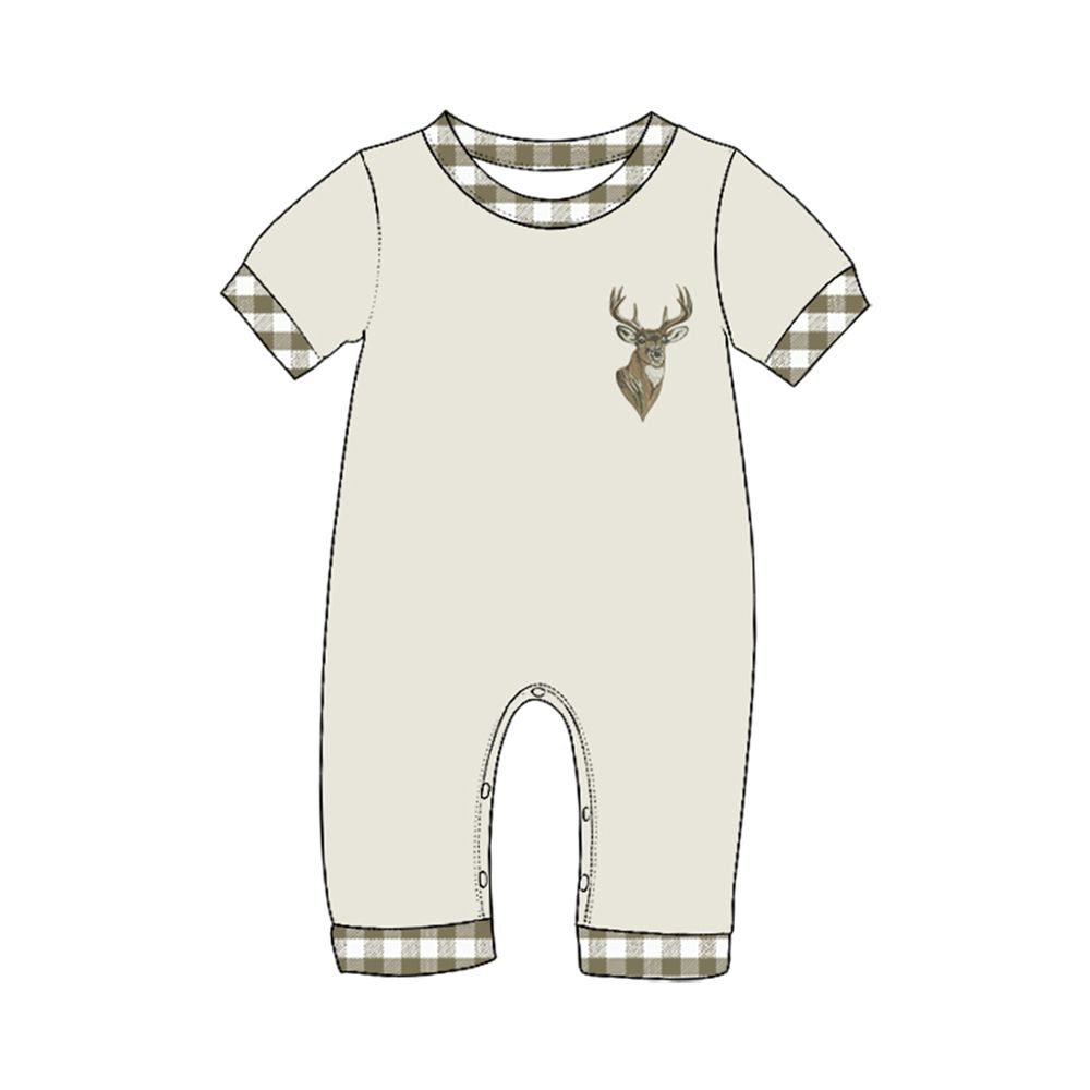 ( Moq 5 ) Preorder Baby Girls Infant Short Sleeves Deer Plaid Romper Clothes
