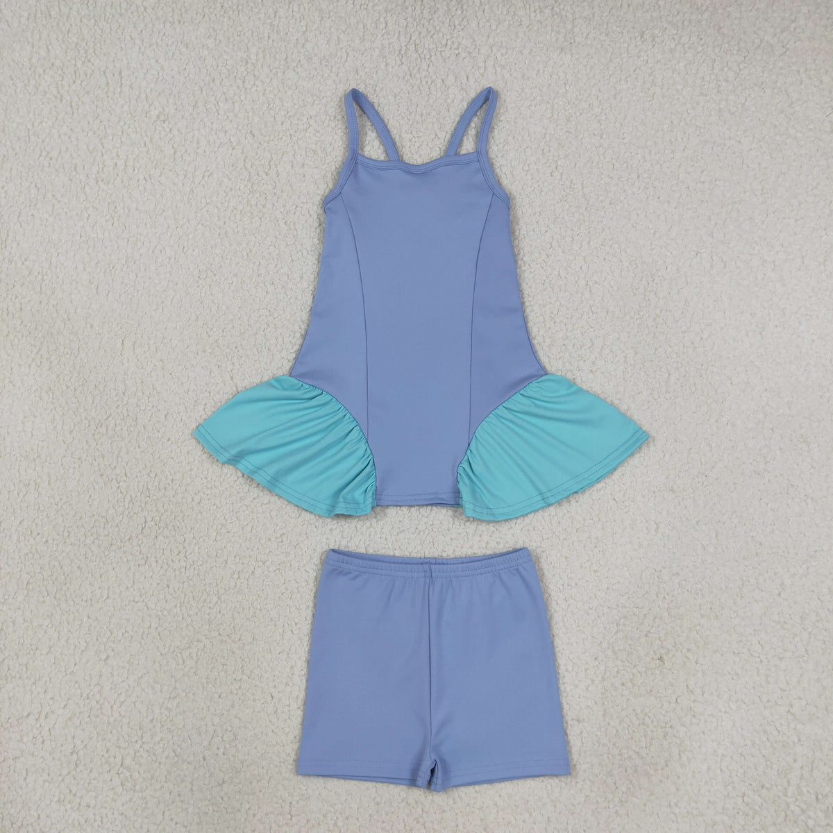 Baby Girls Kids Straps Tunic Shorts Blue Yoga Active Summer Set RTS