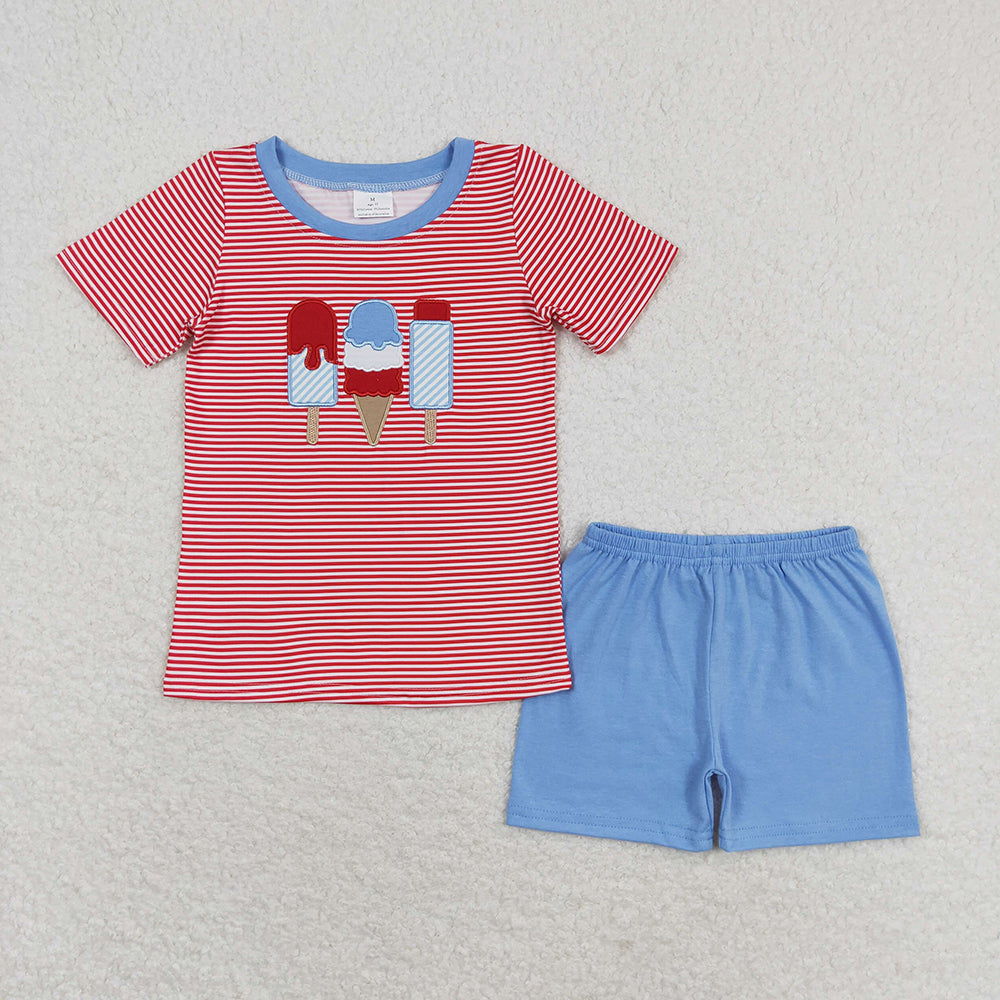 Baby Boy Girl Sibling Embroidery Popstick 4th Of July Dress Set