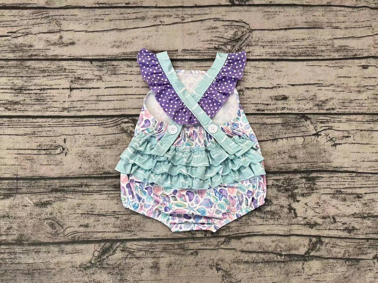 No moq Pre-order SR0735 Baby Girl Sea Shell Ruffle One Piece Romper