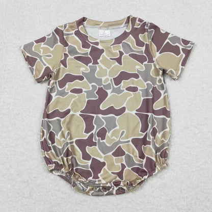 Sibling Baby Boys Short Sleeves Camo Bubble Rompers RTS