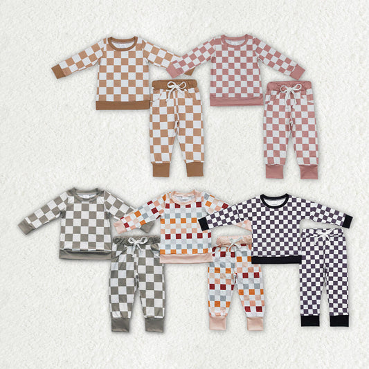 Baby Kids Toddler Long Sleeves Checkered Shirt Pants Sibling Pajamas Set