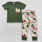 Promotion Baby Boy Short Sleeves Green Shirt Pockets Pants Outfit RTS