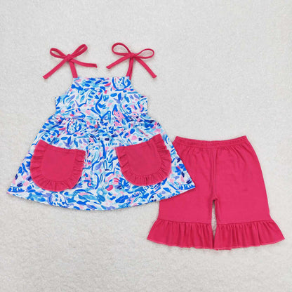 Baby Boy Girl Blue Grasses Summer Sibling Shorts Clothes Set