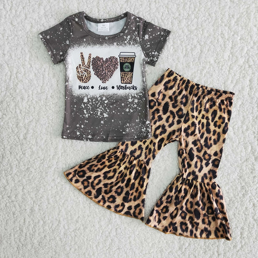 Promotion Baby Girl Coffee Leopard Bell Pants Outfit