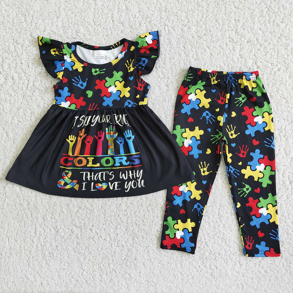 Promotion Baby Girl Autism Tops Pants Set