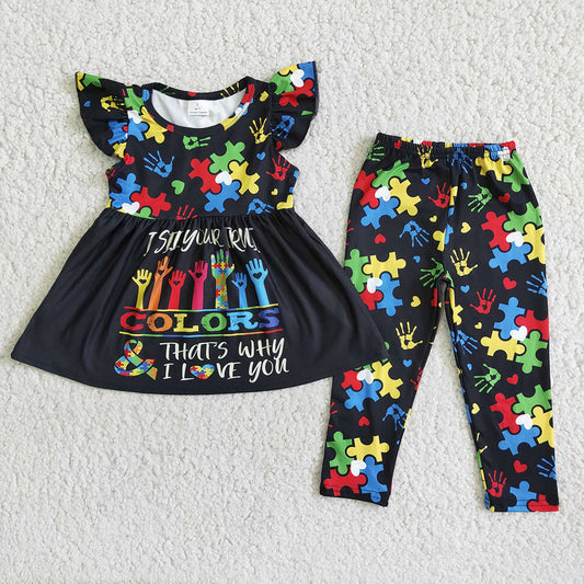 Promotion Baby Girl Autism Tops Pants Set