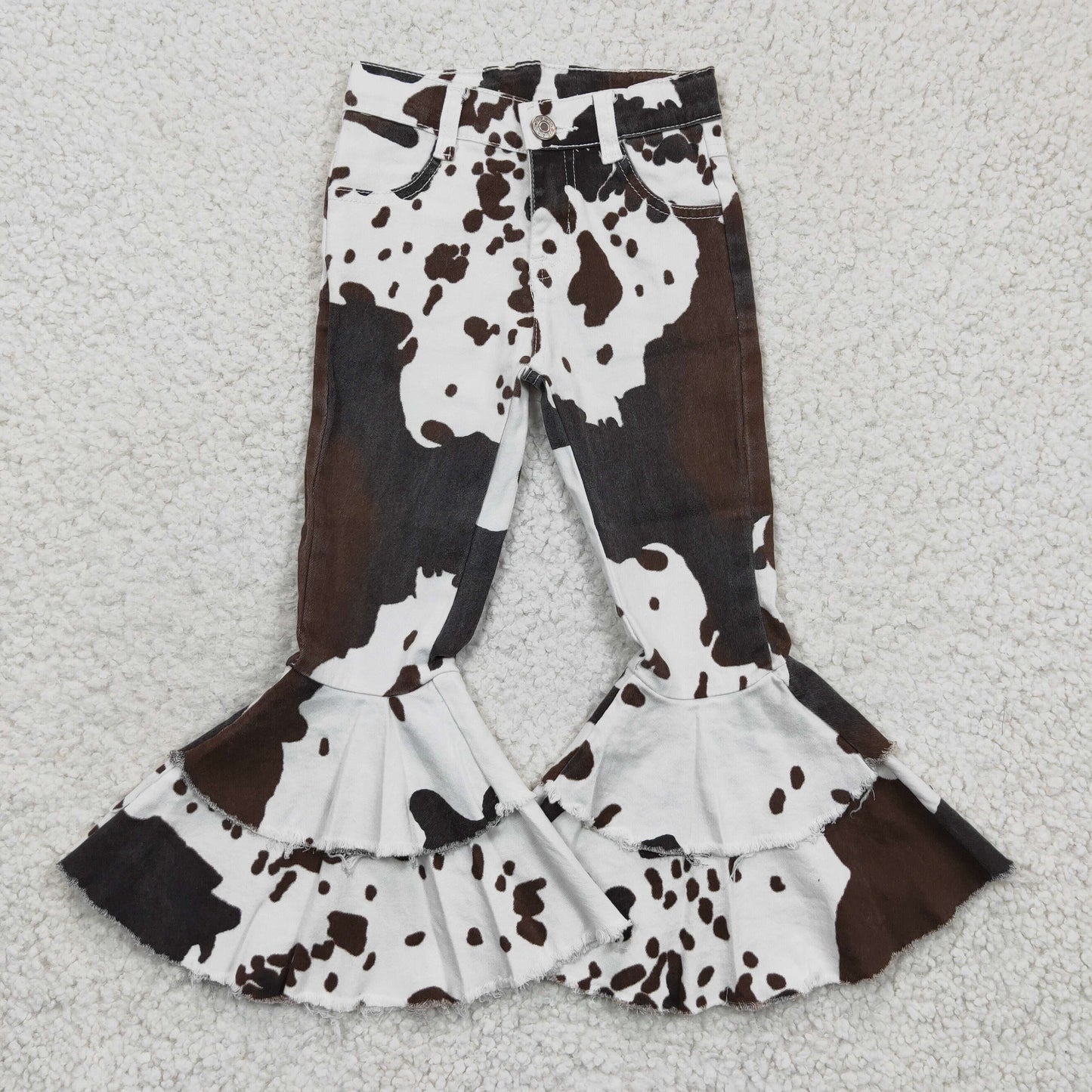 Baby Girl Adult Western Cow Print Sibling Mommy and Me Denim Pants Jumpsuit Sibling Jeans Clothes RTS