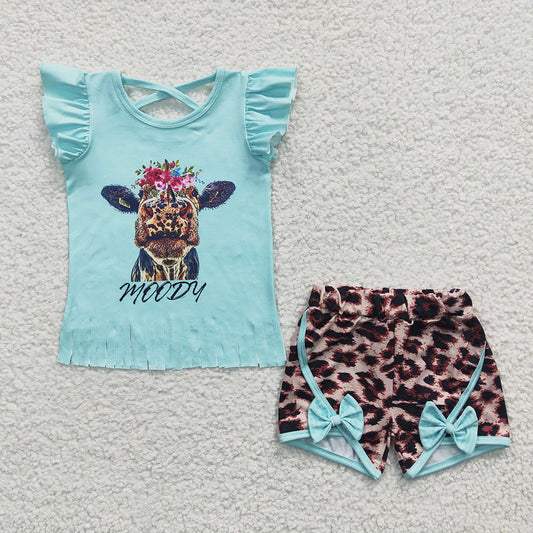 Promotion Baby Girl Western Cow Leopard Shorts Summer Outfit