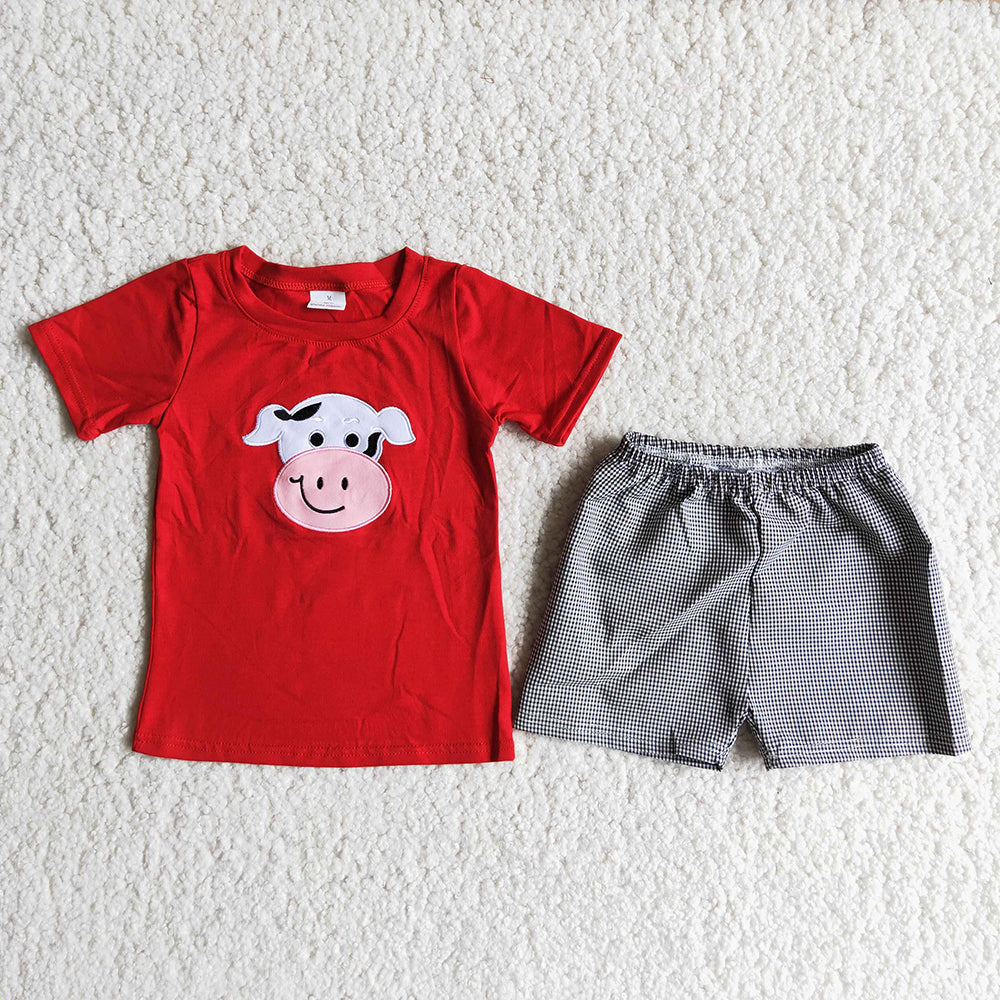 Promotion Baby Boy Embroidery Cow Shorts outfits