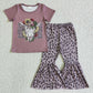 Promotion Baby Girl Bull Skull Flower Leopard Bell Pants Western Outfit