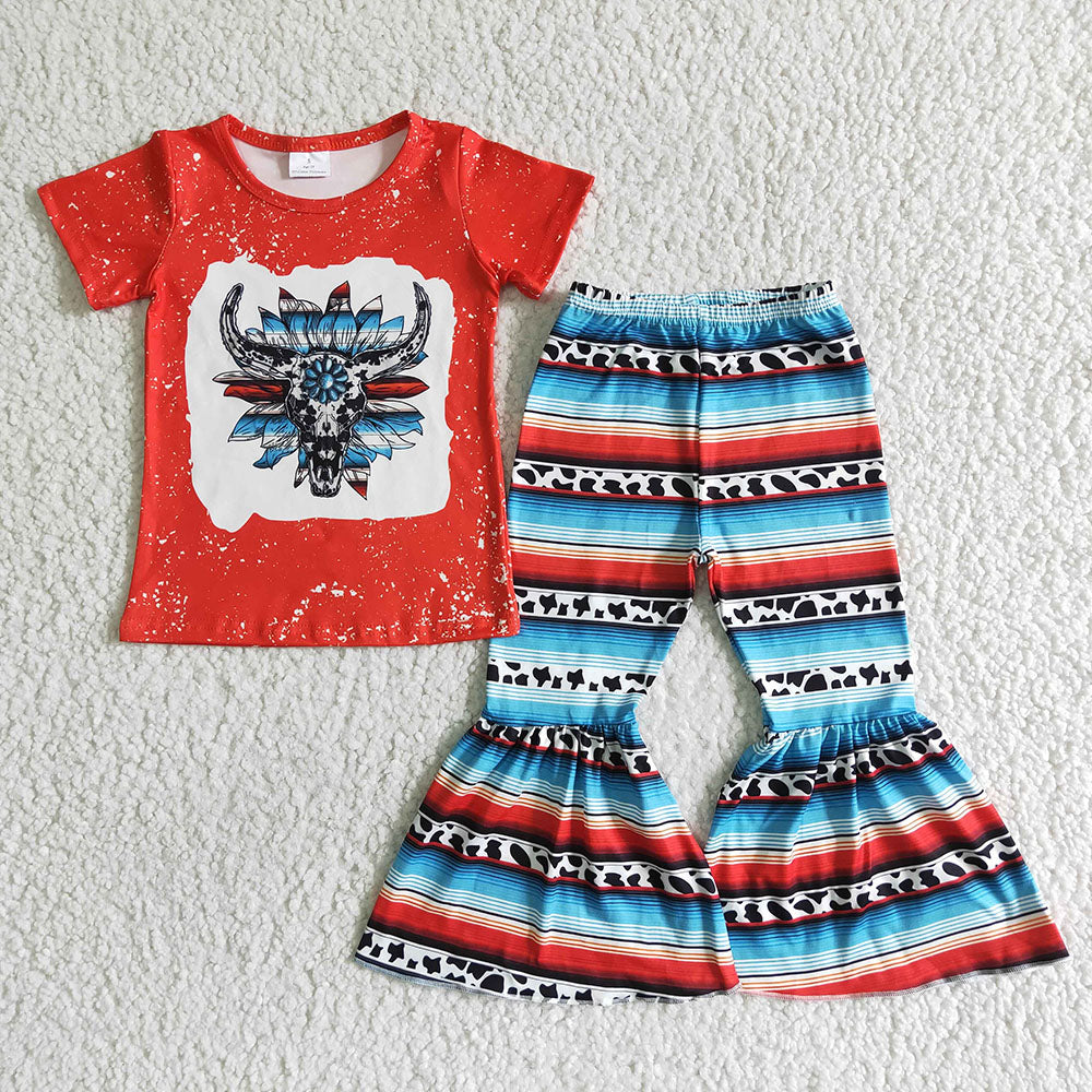 Promotion Baby Girl Babe Western Bell Cow Stripe Pants Outfit