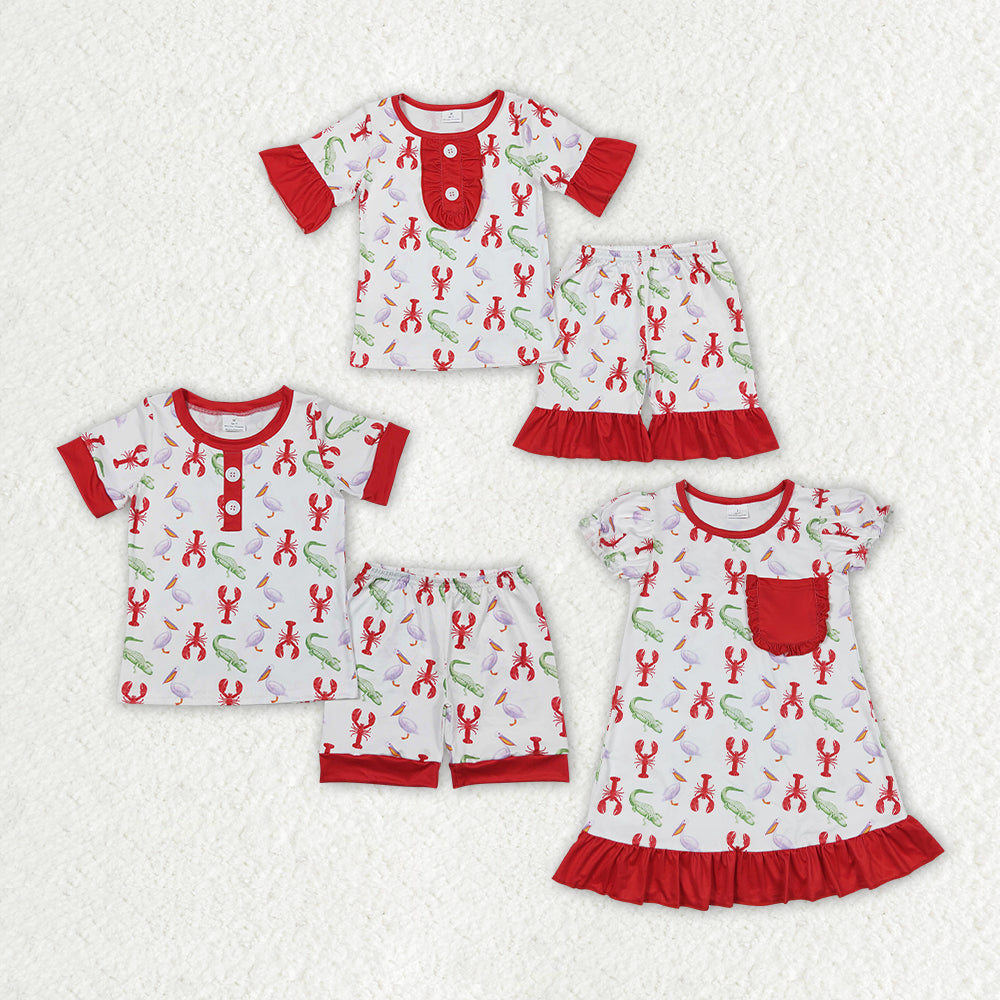 Baby Boy Girl Short Sleeves Crawfish Sibling Dress Pajamas Clothes Set