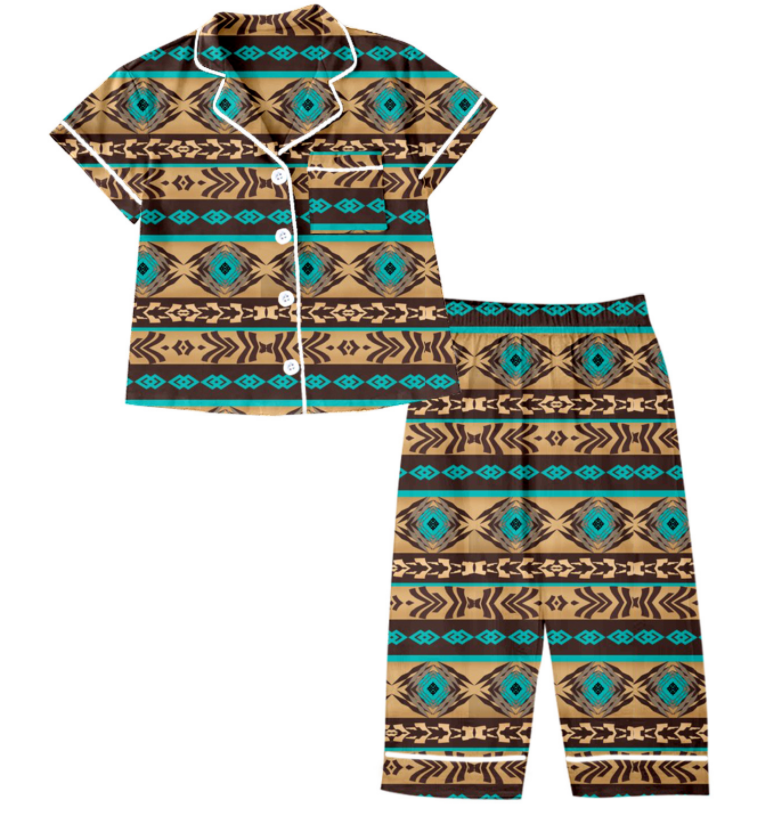 Baby Kids Toddler Sibling Western Aztec Shirt Romper Set Moq 5