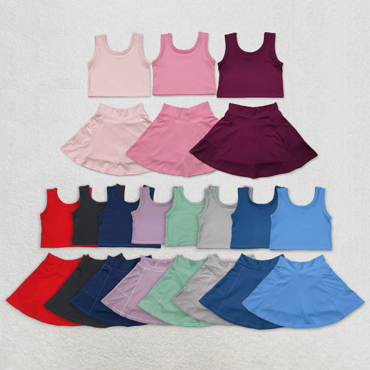 Round 2 Baby Girl Sleeveless Colorful Vest Tops Tennis Sports Skorts Yoga Clothes Set RTS
