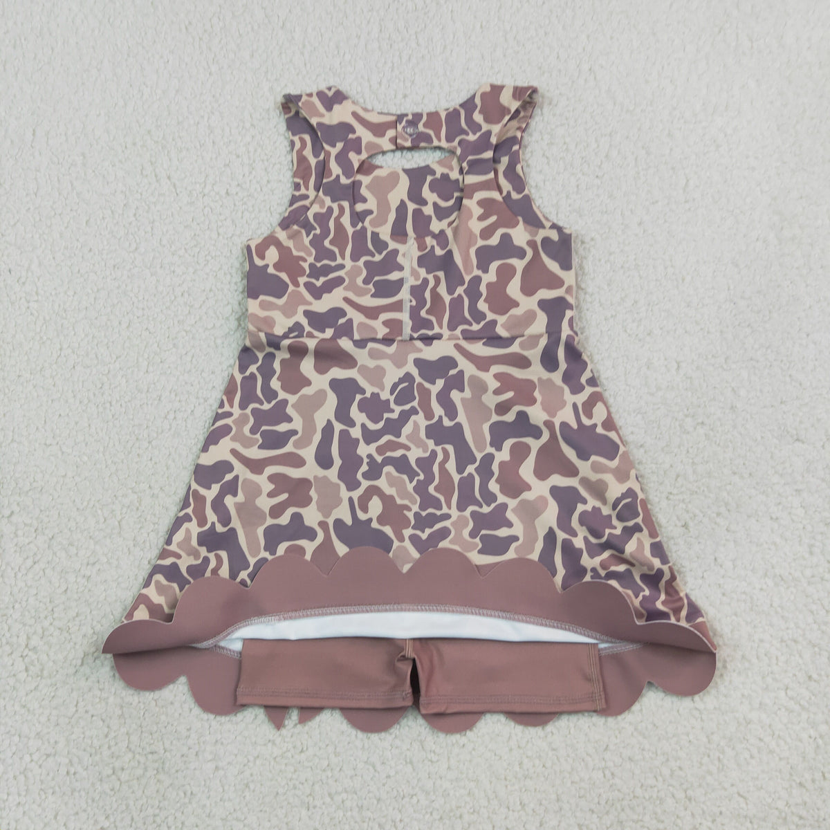 Baby Girls Kids Sleeveless Camo Bows Shorts Scallop Dress Yoga Active Clothes RTS