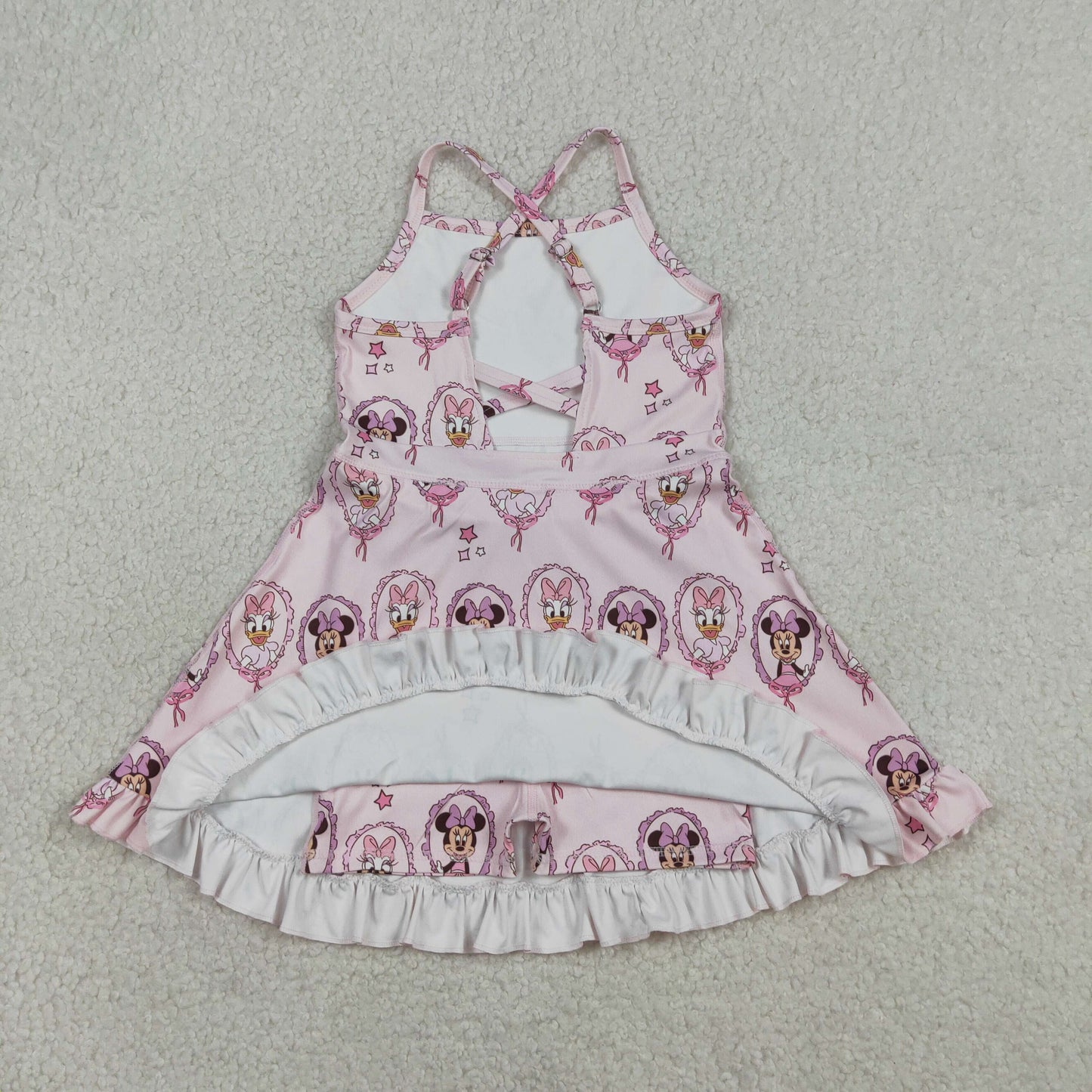 Baby Girls Kids Straps Cartoon Yoga Active Shorts Ruffle Knee Length Dress RTS
