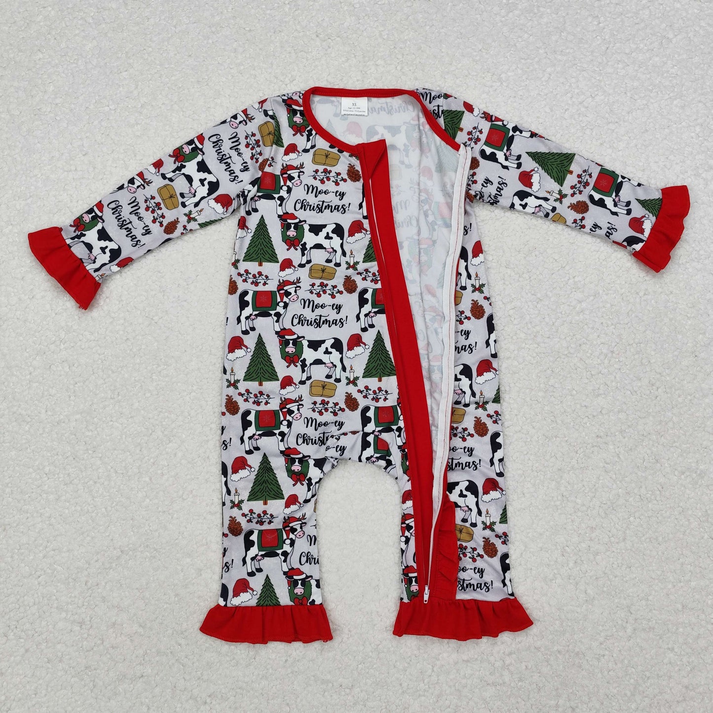 Baby Boy Infant Long Sleeves Christmas Cows Zipper Romper