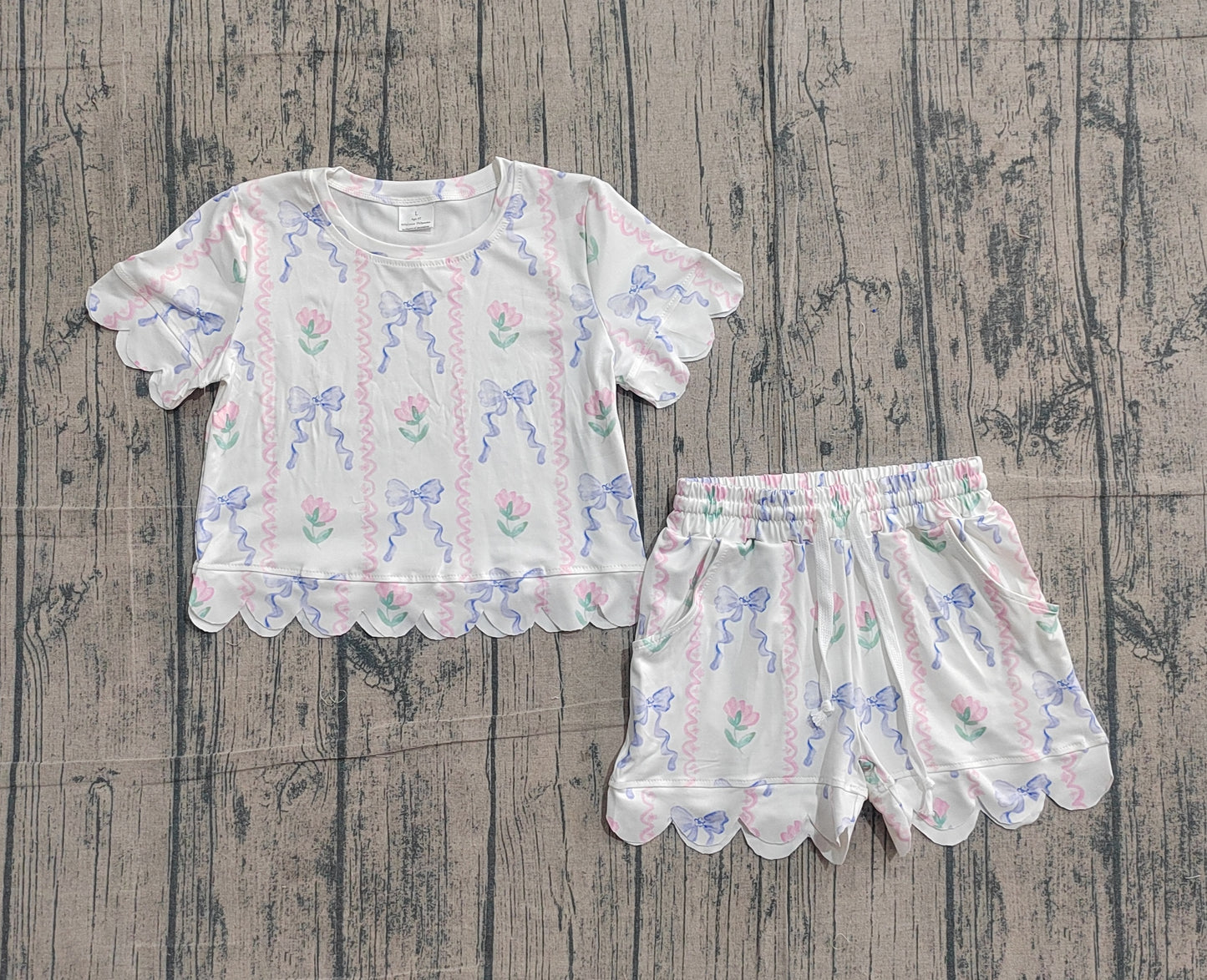 Baby Girls Kids Short Sleeves Flower Bows Shirt Shorts Summer Set RTS