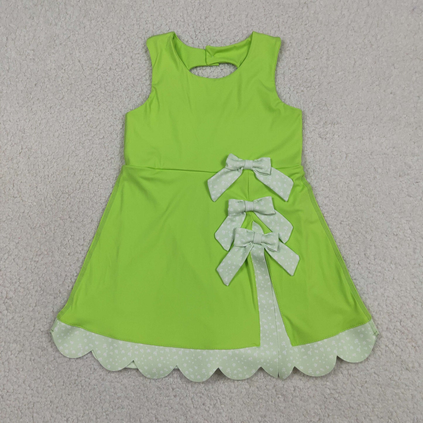Baby Girls Sleeveless Bows Yoga Shorts Ruffle Knee Length Green Dress Scallop Clothes RTS