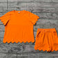 Adult Women Orange Short Sleeves Scallop Shirt Shorts Pajamas Cotton Clothes Set RTS