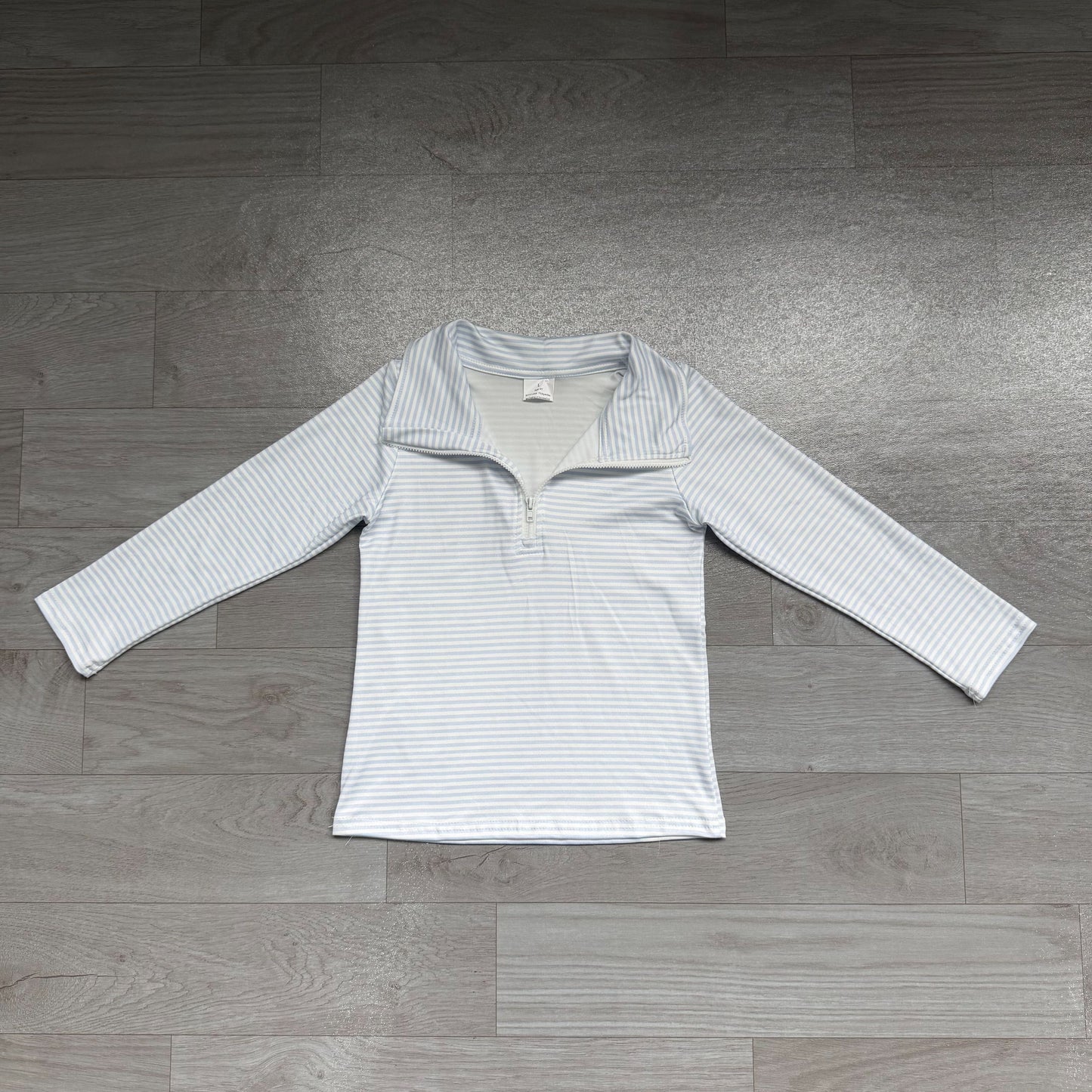 ( No moq ) Preorder Baby Boy Kids Long Sleeves Blue Stripes Zipper Pullover Shirt Clothes