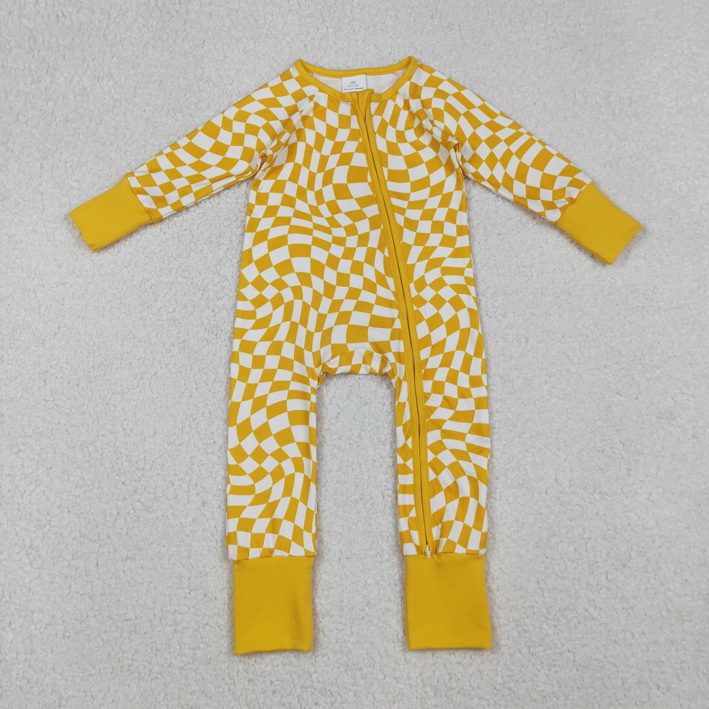 Baby Boys Infant Long Sleeves Yellow Checkered Zipper Romper RTS