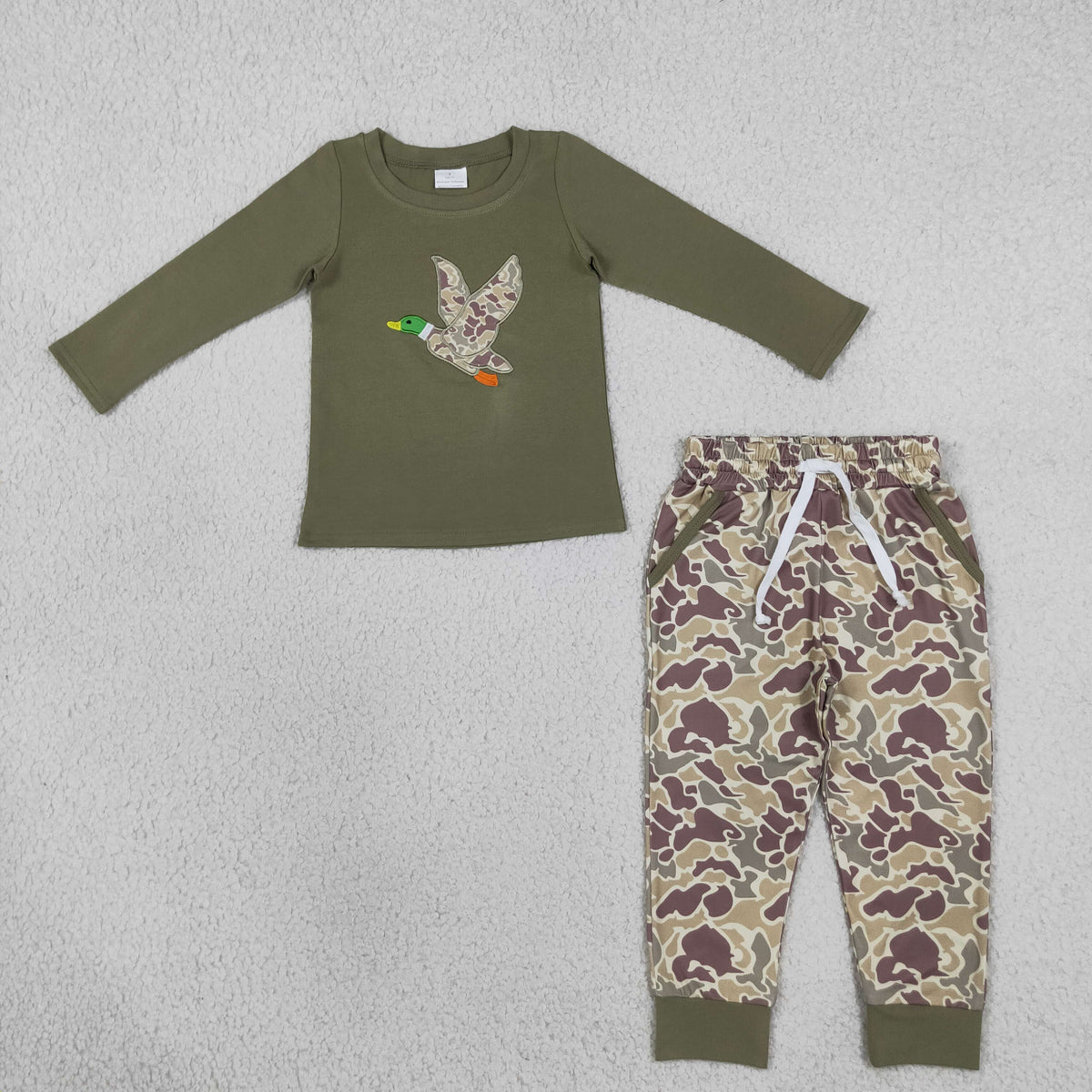 Baby Boys Kids Long Sleeves Embroidery Duck Shirt Pockets Camo Pants Set Clothes RTS