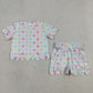Baby Girls Short Sleeves Cartoon Shirt Scallop Shorts Set Clothes RTS