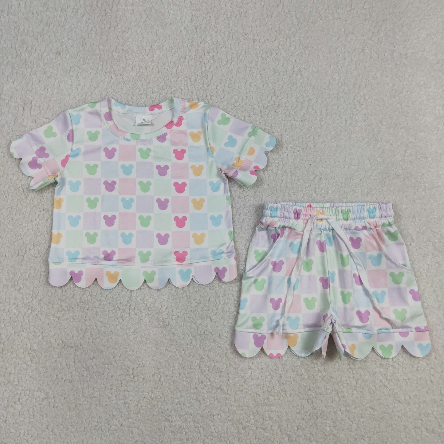 Baby Girls Short Sleeves Cartoon Shirt Scallop Shorts Set Clothes RTS