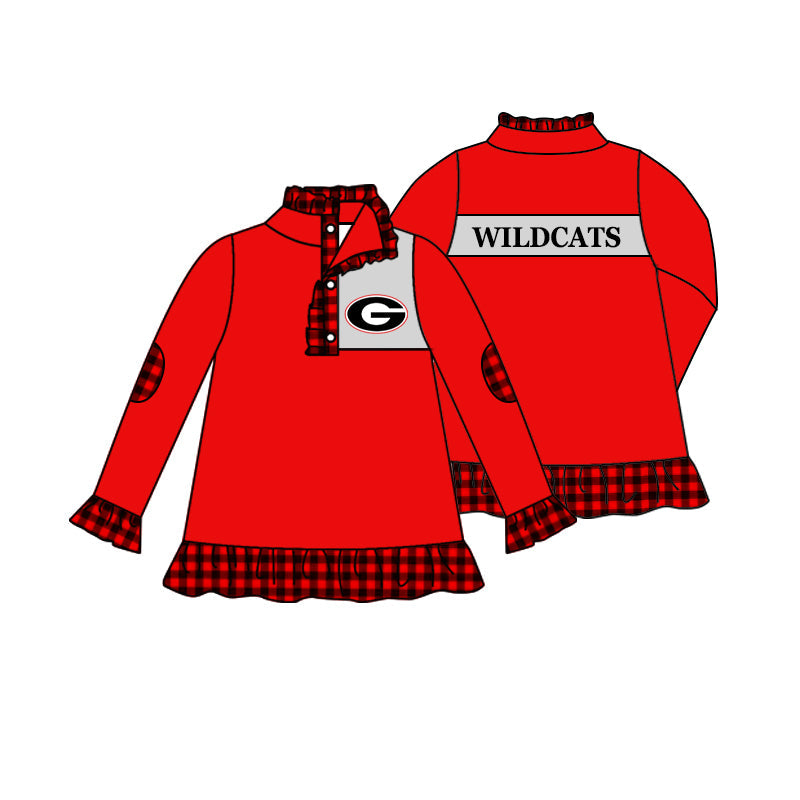 Baby Girl Long Sleeves Red Buttons Team Pullover Shirt Tops