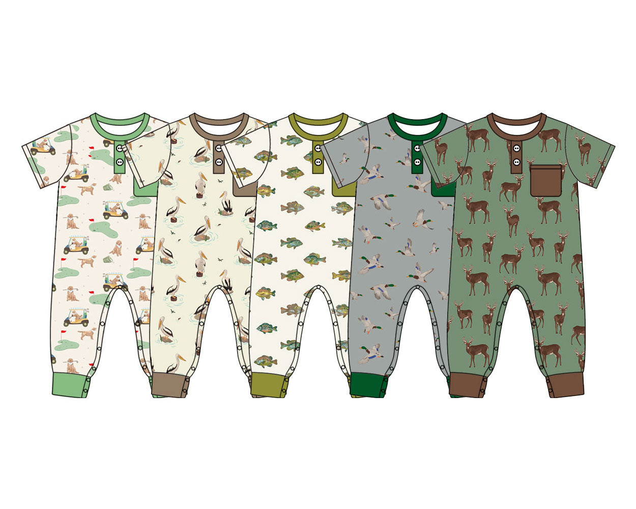 ( Moq 5 Each Style ) Sibling Baby Boys Infant Short Sleeves Deer Ducks Rompers Clothes