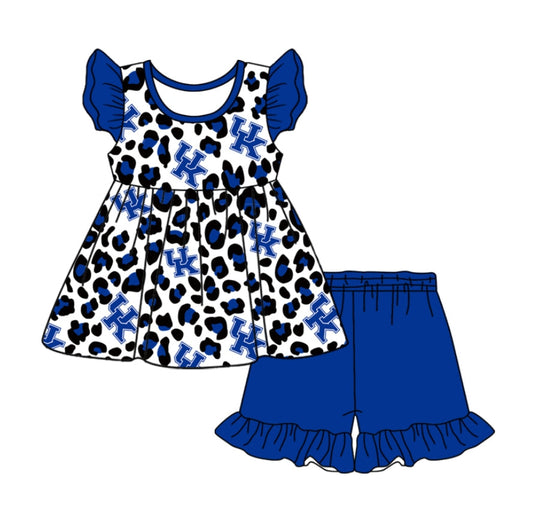 Baby Girl UK Team Leopard Tunic Blue Shorts Clothes Set ( Moq 5 )