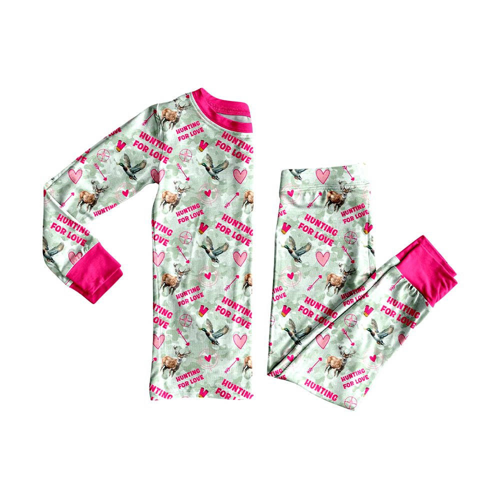 ( Moq 5 ) Preorder Baby Girls Kids Deer Ducks Scallop Shirt Pants Hunting Set Valentine Pajamas Clothes