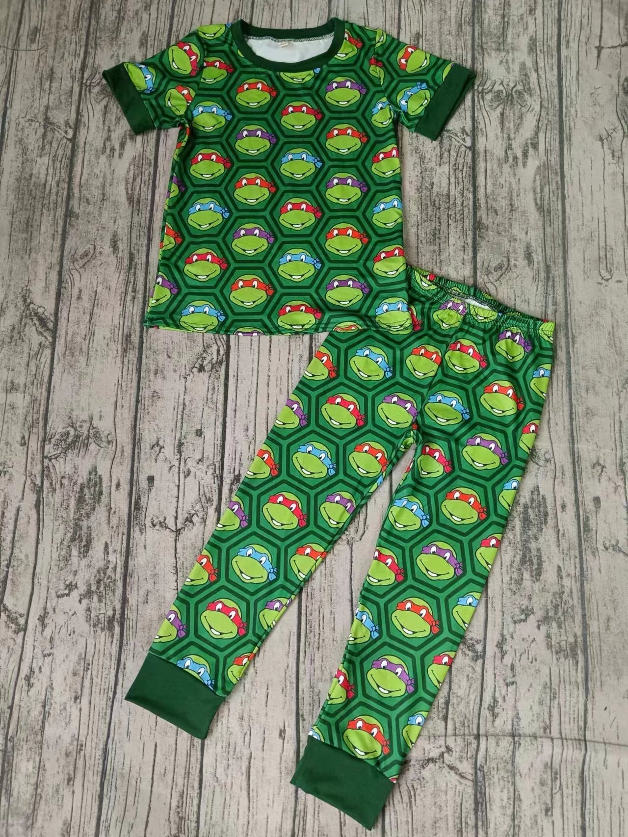 Baby Boy Short Sleeves Turtle Shirt Pants Pajamas Green Set