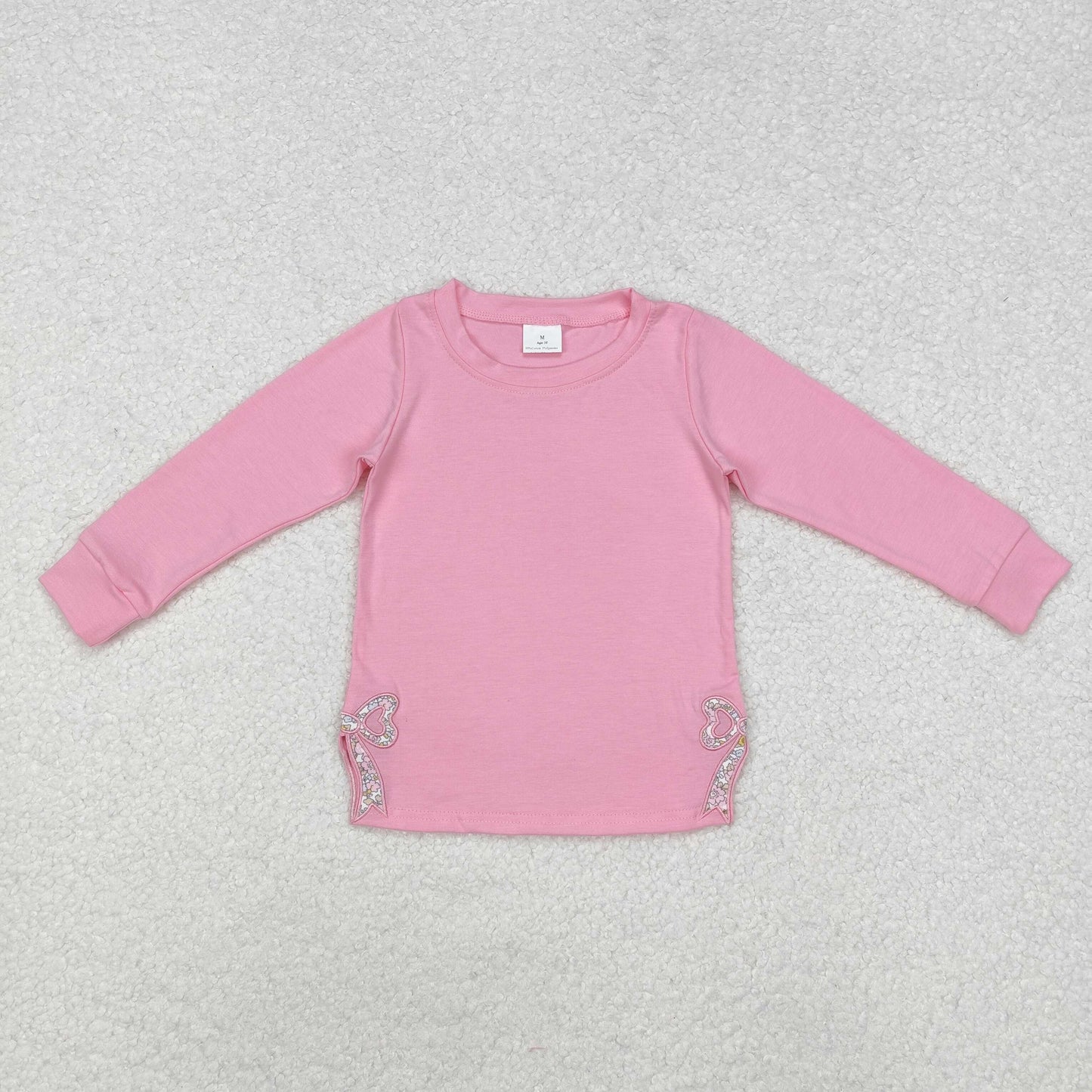 Baby Girl Long Sleeves Embroidery Flower Bow Pink Cotton Shirt Tops