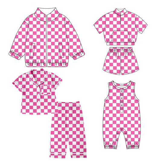 Baby Girl Sibling Pink Checkered Shirt Romper Set Moq 5