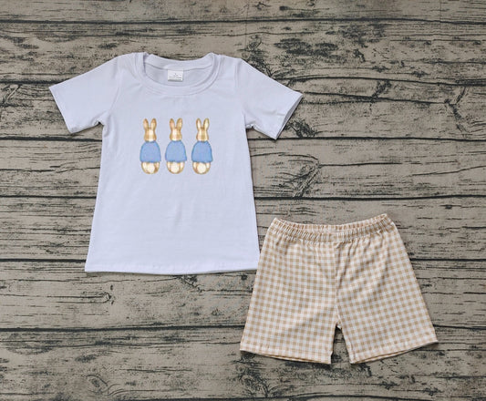 No moq Pre-order BSSO0383 Baby Boy Short Sleeves Rabbit Shirt Shorts Easter Set