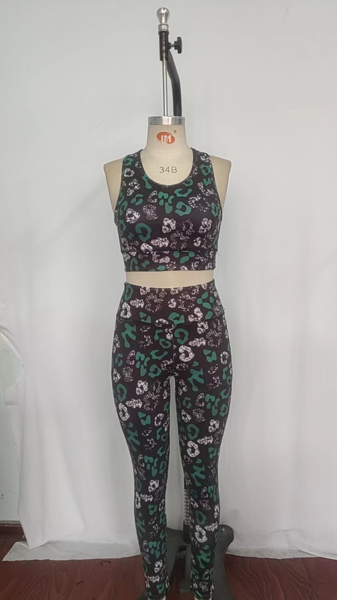 Adult Women Leopard Vest Tops Pants Yoga Sports Set