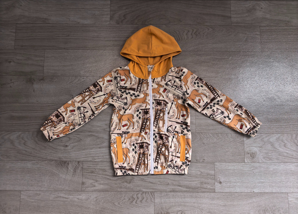 ( No moq ) Preorder Baby Boys Kids Long Sleeves Deer Pockets Zipper Hoodie Hunting Jacket Shirt
