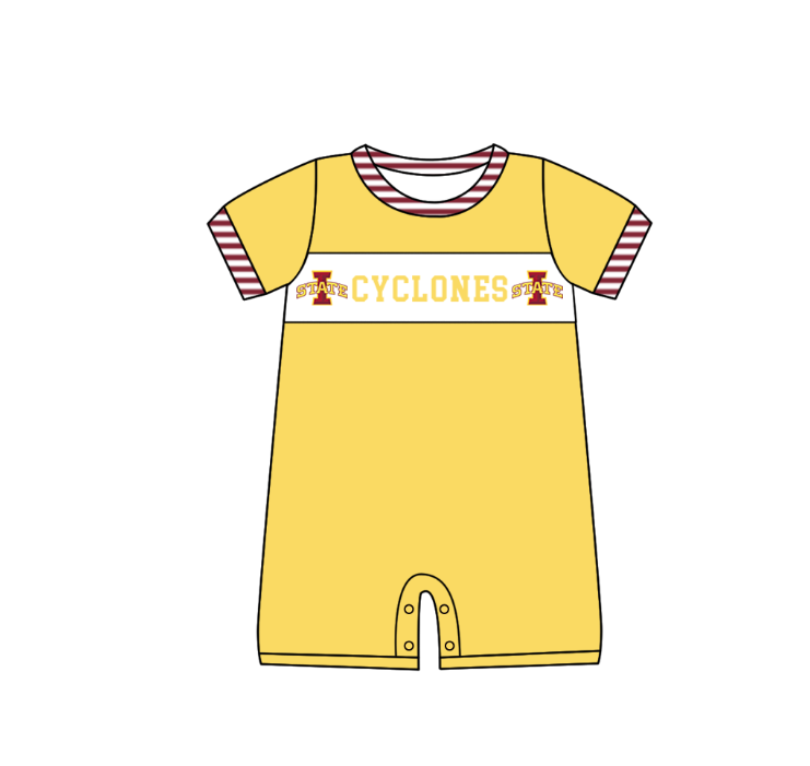 ( Moq 5 Each Style ) Baby Boys Girls Short Sleeves Team Sibling Yellow Romper Dress Set