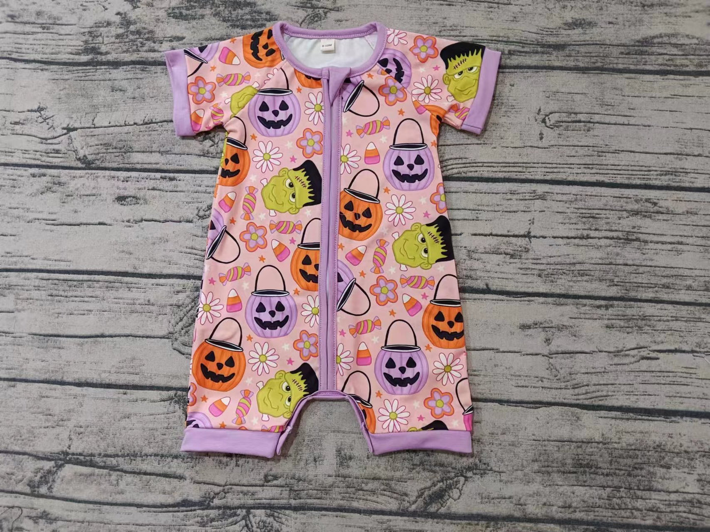 Baby Girl Short Sleeves Pumpkin Flower Halloween Romper