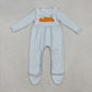 Baby Boy Long Sleeves Embroidery Pumpkins Blue Plaid Thanksgiving Footies Romper RTS