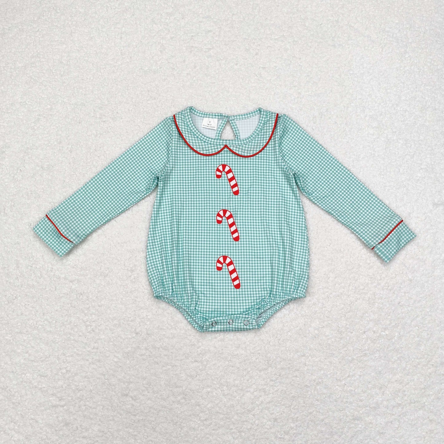 Baby Boy Christmas Candy Green Long Sleeves Bubble Romper