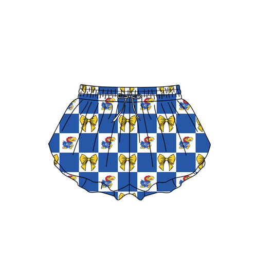 ( Moq 5 ) Kids Girls Adult Women Bows Blue Checked Team Shorts Sibling Mom and Me Yoga Clothes