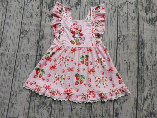 ( Moq 5  ) Baby Girl Short Sleeves Strawberry Ruffle Knee Length Dress