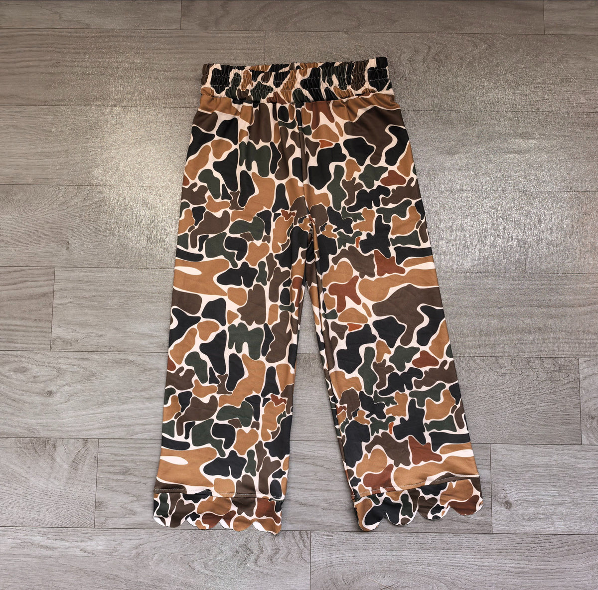 ( No moq ) Baby Girls Kids Brown Camo Scallop Pants Bottoms Clothes