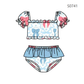 ( Moq 5 ) Preorder Baby Girls Kids Short Sleeves Red Blue Bows Tops Shorts Set 4th of July Swimsuit