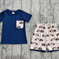 Baby Boy Short Sleeves Pocket Shirt Trucks Digger Shorts Clothes Set RTS